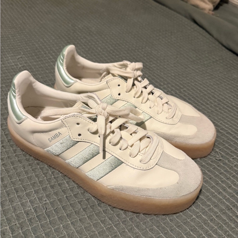 adidas Samba White and Light Green Sneakers